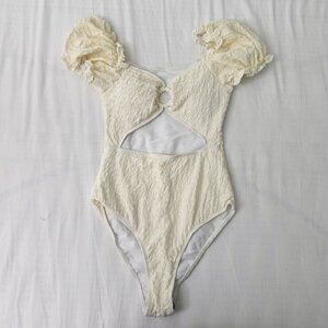 NWT Swim Mod Summer Beach Women's Hollow Out Puff Sleeve One-Piece Swimsuit